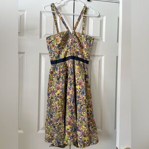 🌈 Viola Multicolor Abstract Print Strappy Midi Dress – Lined Sz 6 EUC